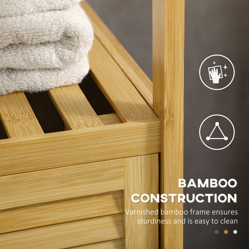 Mobiletto Bagno Armadietto con Anta 33x36,5x67 cm in Bambù a Doghe Naturale 