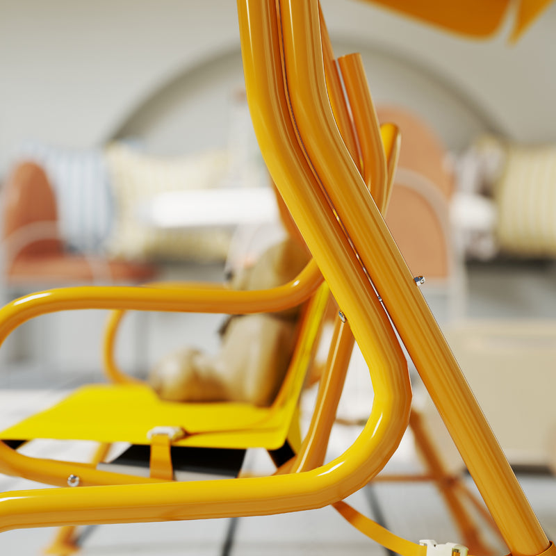 Dondolo per Bambini da Giardino a 2 Posti 112x75x120 cm con Cinture di Sicurezza Giallo   