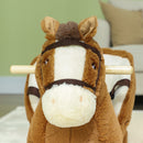 Cavallo a Dondolo per Bambini in Legno e Peluche Cavallo Marrone  