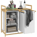 Cesto Portabiancheria 70x36x70 cm con 2 Borse Estraibili e Ripiano in Bambù Bianco   