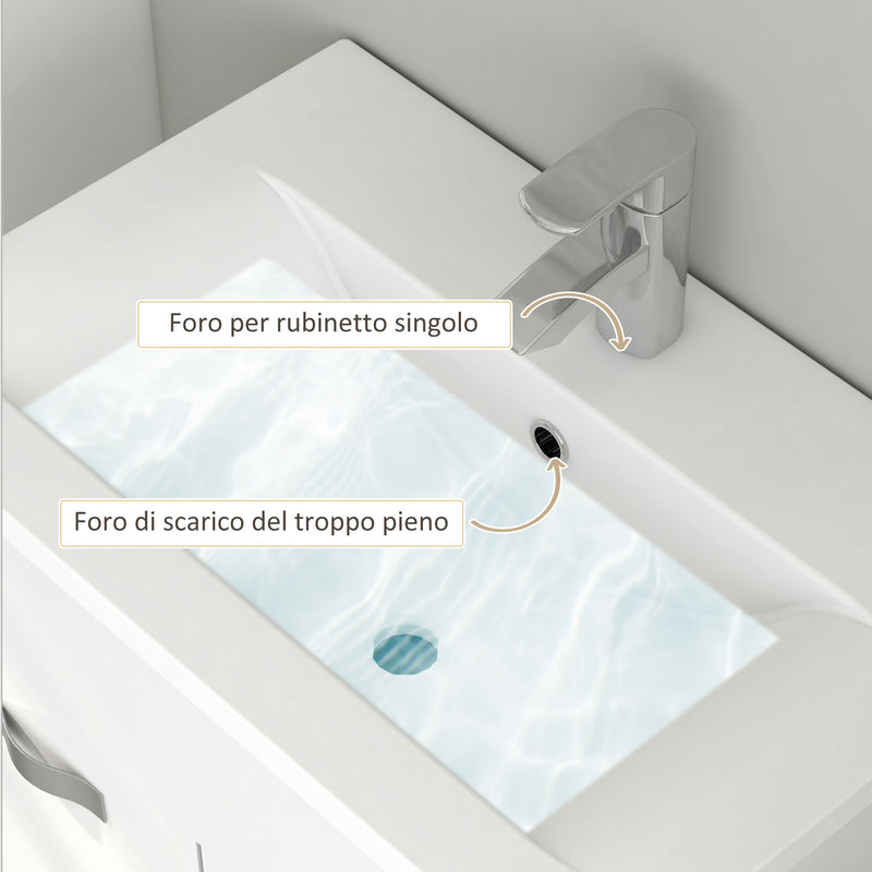 Mobile da Bagno Sospeso con Lavabo in Ceramica 61x40x50 cm Bianco Lucido  