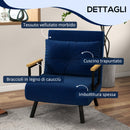 Poltrona Letto Singolo Reclinabile con Cuscino Sfoderabile in Tessuto Effetto Lino Blu  