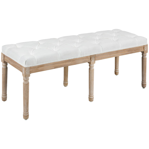 online Panca Fondo Letto Imbottita Stile Vintage 117x40x48 cm in Tessuto e Gambe in Legno Crema