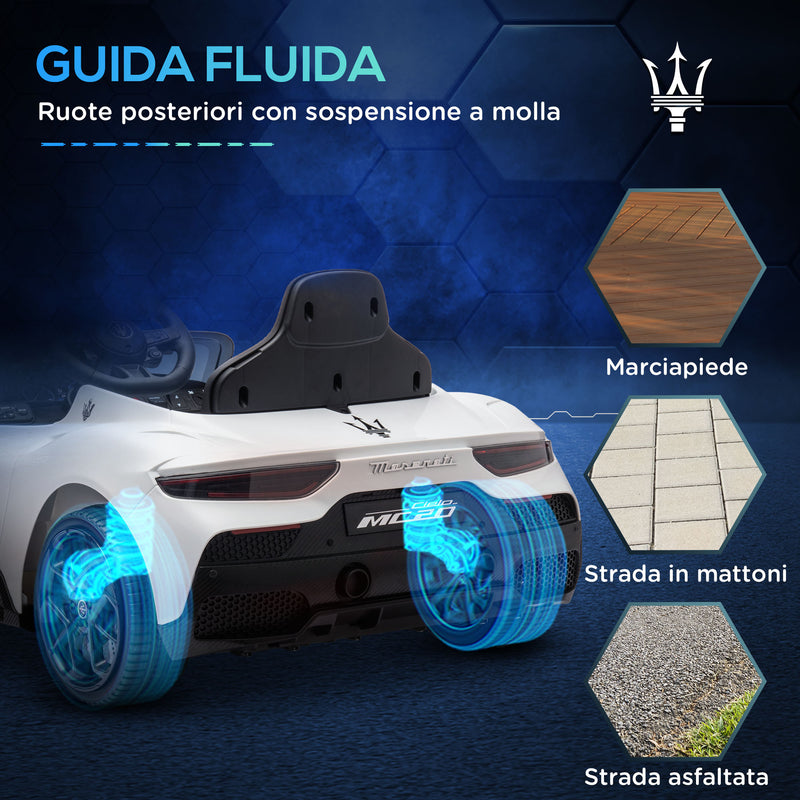 Macchina Elettrica per Bambini Licenza Maserati MC20 Velocità 3-5km/h Bianco 