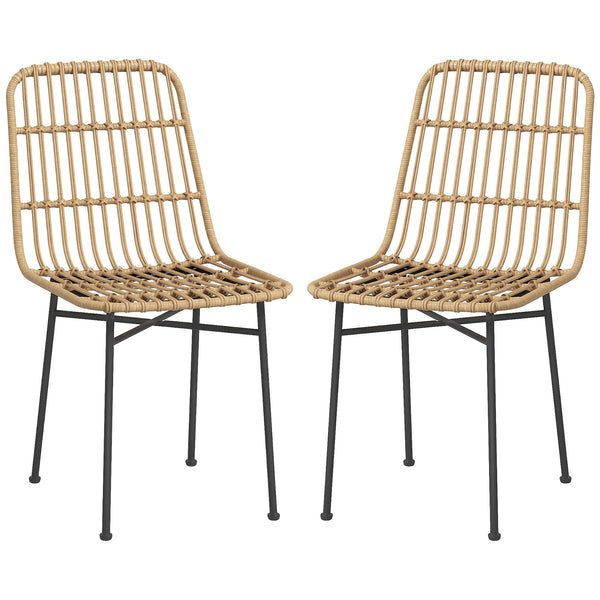 Set 2 Sedie per Cucina e Soggiorno Stile Boho 45x57x83 cm in Rattan PE e Acciaio Giallo online