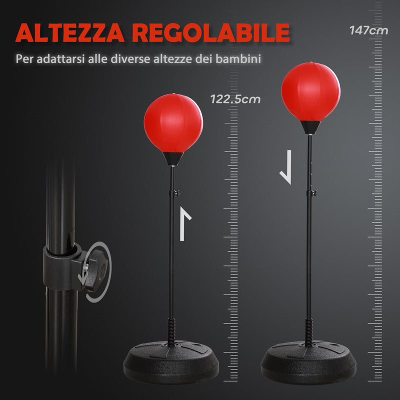 Set Boxe Giocattolo per Bambini H122,5-147 cm con Sacco da Pugilato da Terra e Guantoni Rosso 