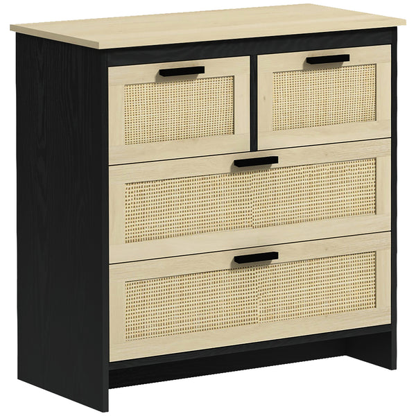 Cassettiera 4 Cassetti 80x38x80 cm in Truciolato e Rattan Nero e Color Legno prezzo