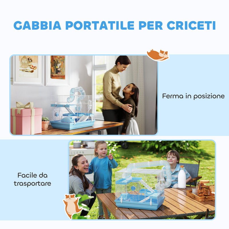 Gabbia per Criceti a 3 Piani 47,5x31,5x29,5H cm con Accessori Azzurro   