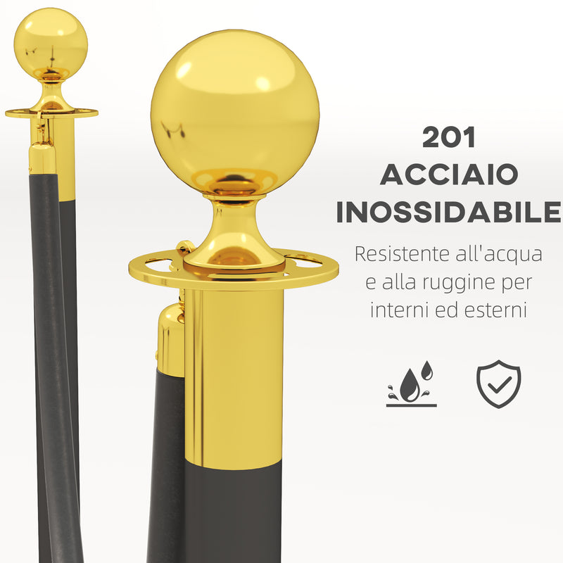 Colonnine Segnapercorso con Corda Vellutata Base Riempibile in Acciaio Inox Ø32x96 cm Nero e Oro 