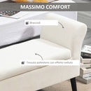 Panca Contenitore con Braccioli 111,5x41x65 cm in Tessuto Effetto Velluto e Legno Bianco Crema   