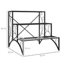Scaffale per Piante a 3 Livelli a Scaletta 60x60x60 cm per Interno ed Esterno in Metallo Nero  
