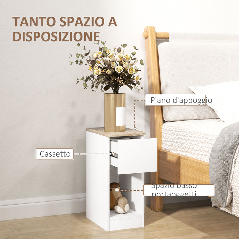 Set 2 Comodini Moderni con Cassetto e Ripiano in Legno 20x30x50 cm Bianco e Rovere   