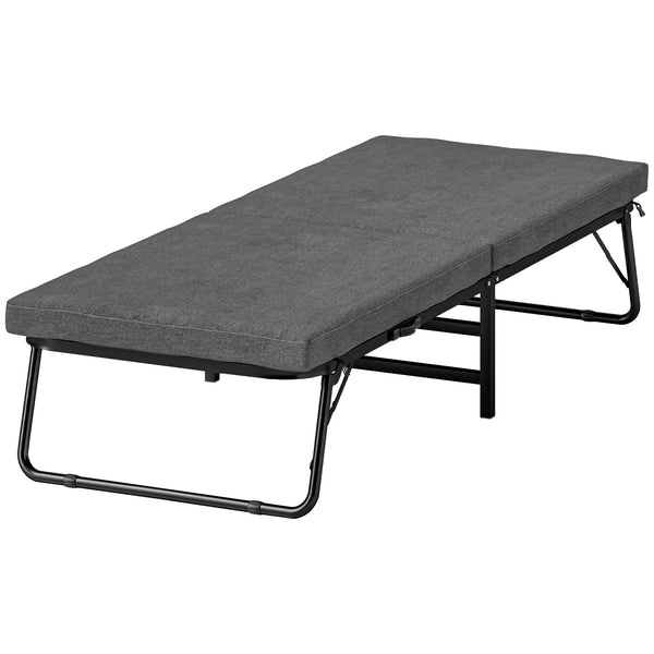 Letto Singolo Brandina Pieghevole 180x70x38 cm Materasso in Tessuto Effetto Lino Grigio acquista