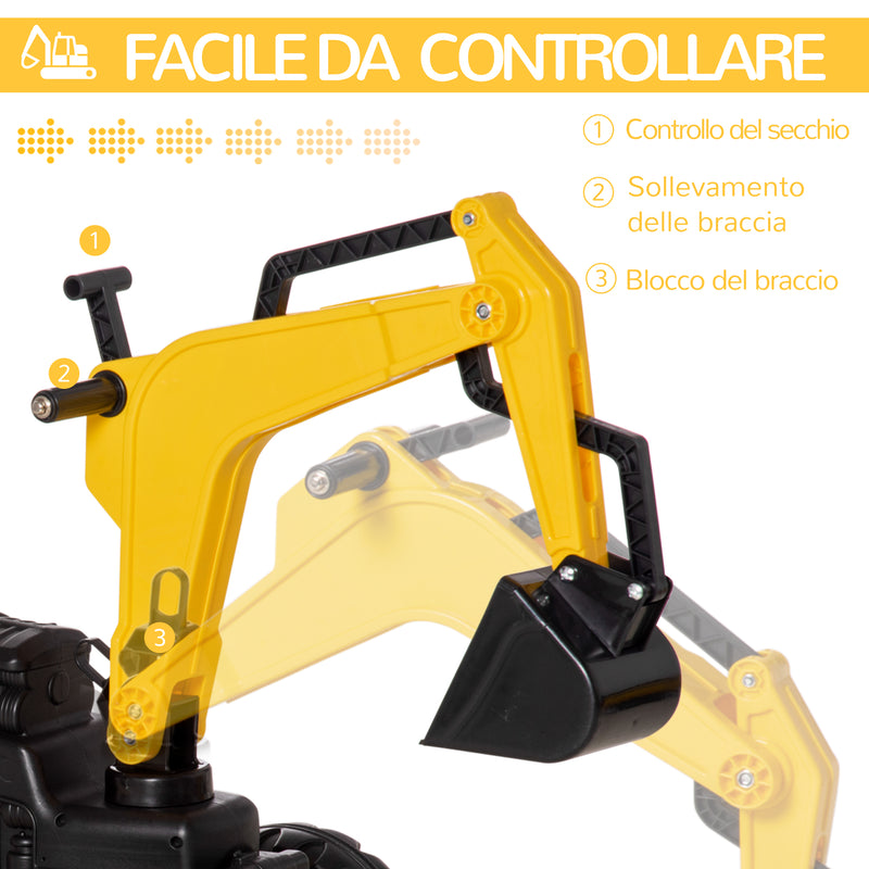 Trattore Ruspa a Pedali per Bambini 163x42x71 cm con Rimorchio Giallo