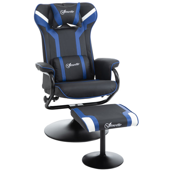 prezzo Sedia da Gaming Reclinabile 67x82,5x103 cm con Sgabello Poggiapiedi in Similpelle Nero e Blu Scuro