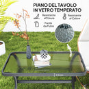Tavolino da Esterno Rettangolare 95x55x46 cm Piano in Vetro in Metallo Nero   