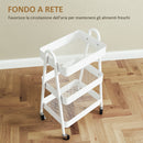 Carrello da Cucina Multiuso a 3 Livelli 42,4x29,8x74,5H cm con Ruote e Freno Bianco   