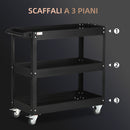 Carrello Porta Attrezzi a 3 Livelli 83x35,3x76 cm in Acciaio Nero   