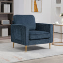 Poltrona da Salotto  con Gambe in Acciaio Dorate e Tasche Laterali 81x84x87 cm in Tessuto Blu