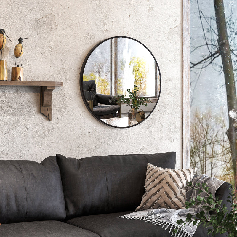 Specchio da Bagno Rotondo Moderno da Parete 70x70 cm con Cornice in Lega di Alluminio Nero