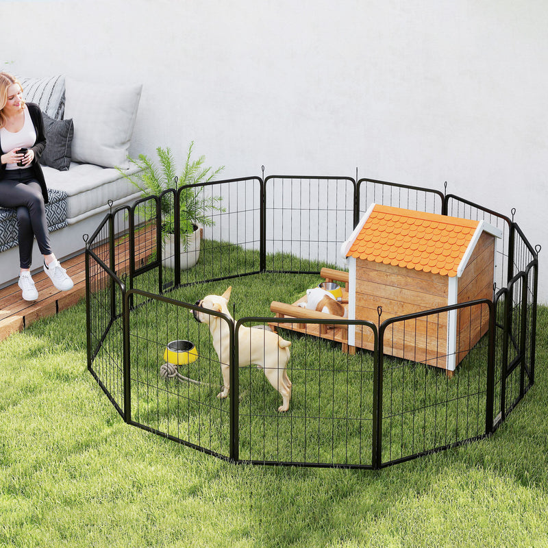 Recinto per Cani a 12 Pannelli Modulabili 68x1,5x80 cm con Porta di Ingresso in Acciaio Nero   