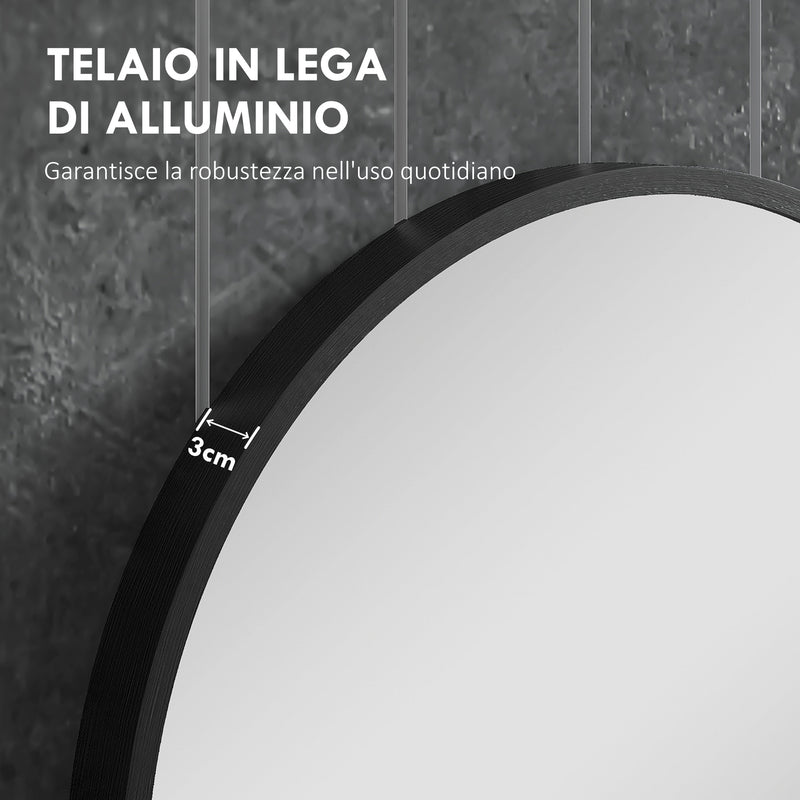 Specchio da Bagno Rotondo Moderno da Parete 70x70 cm con Cornice in Lega di Alluminio Nero
