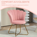 Sedia Moderna Ergonomica con Schienale a Petalo 69x64x80 cm in Velluto Rosa e Gambe Incrociate Oro   