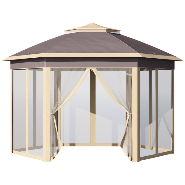 Gazebo Pieghevole da Giardino 4,05x3,4x2,85m con Zanzariera in Metallo e Tessuto Oxford Beige acquista