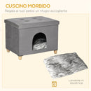 Casetta per Gatti Pouf Poggiapiedi Imbottito 60x45x44,5 cm con Cuscino Rimovibile e Lavabile Grigio