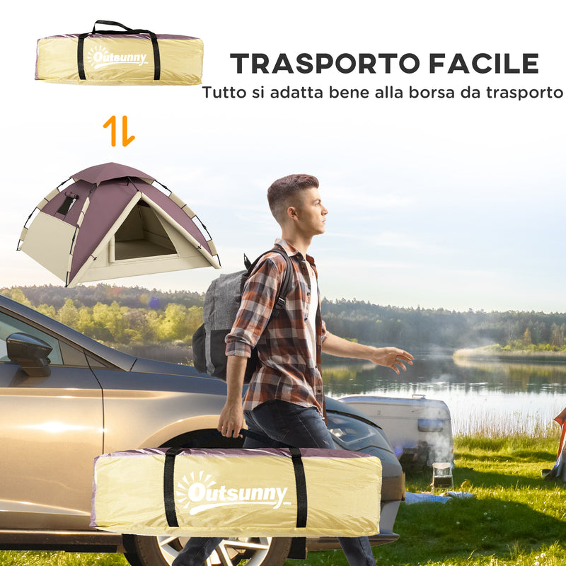 Tenda da Campeggio 2 Posti con 2 Finestre e Gancio 225x190x130 cm in Poliestere e Fibra di Vetro Cachi