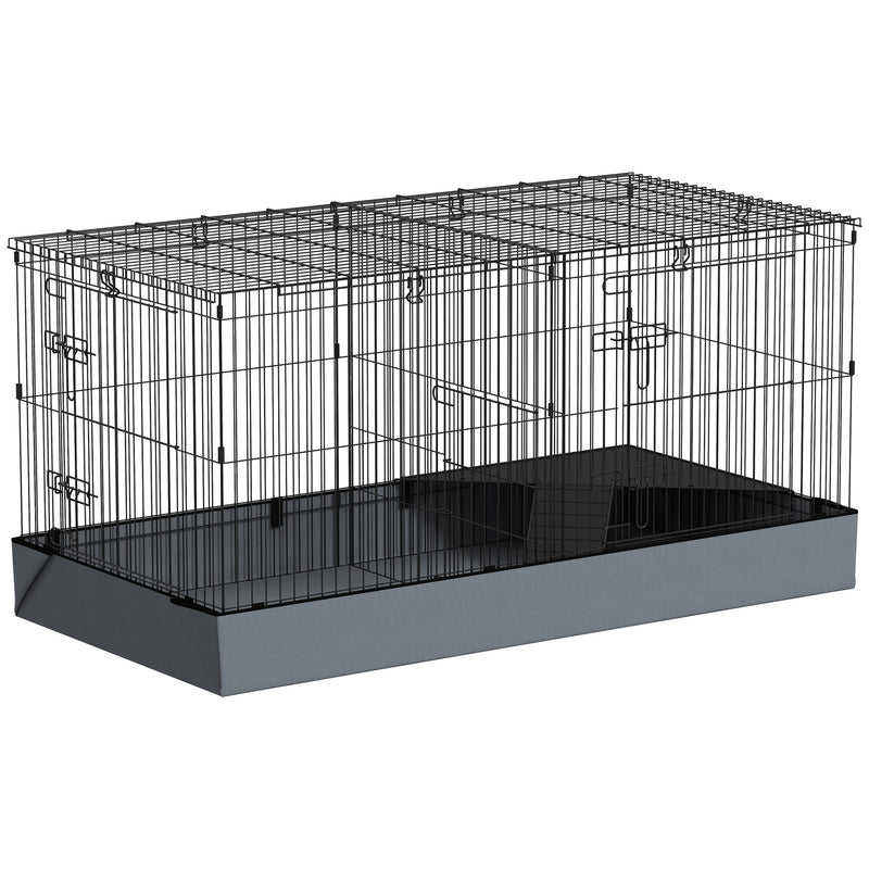 Gabbia per Animali Piccoli 2 in 1 121x61x61 cm con Coperchio Rimovibile e Sezioni Separate Nero   