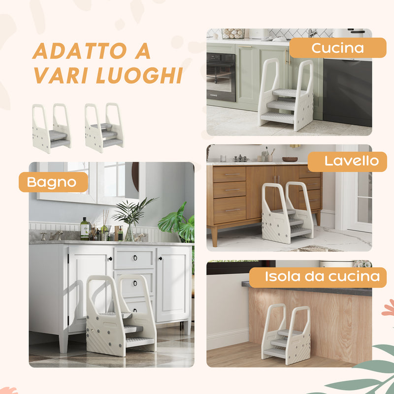 Scaletta per Bambini  3 Gradini in HDPE 43x42x65,5 cm Grigio e Bianco Crema  
