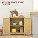 Credenza Mobile Soggiorno in Stile Boho 2 Ante in Rattan e Bambù 60x27x67,5 cm 