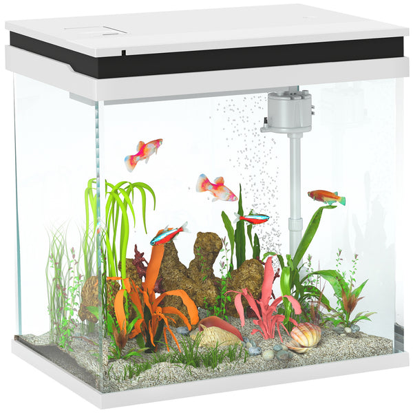 Acquario per Pesci Rossi 26L con Luci LED 38x26x38 cm Sistema di Filtraggio e Pompa d'Acqua Bianco sconto