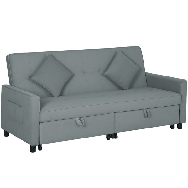 sconto Divano Letto 3 Posti Clic Clac 196x90x89 cm con Schienale Reclinabile e 2 Cuscini Grigio
