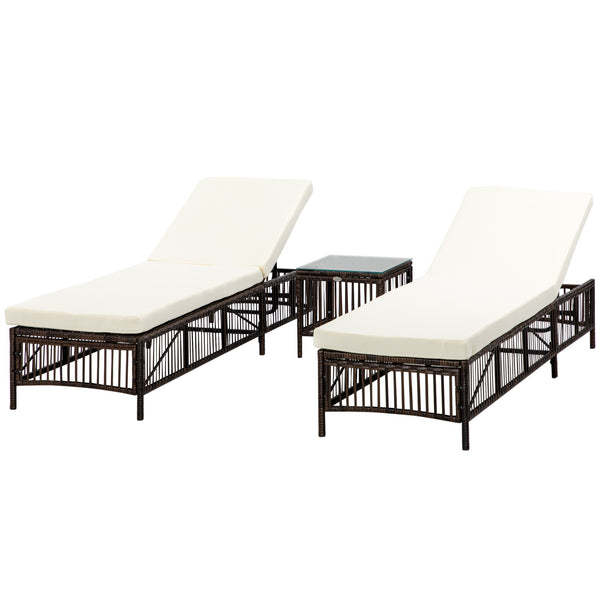 Set 2 Lettini Prendisole con Cuscini Imbottiti e Tavolino in Rattan PE Marrone e Beige acquista