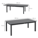 Tavolo Allungabile da Esterno per 8-10 Persone 180/240x99x74 cm in Acciaio e Alluminio Grigio Scuro-3