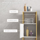 Mobile Bagno con Ripiano Aperto e Anta con Apertura a Pressione 33x33x80 cm in Bambù e MDF Bianco