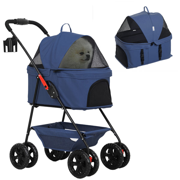 acquista Passeggino per Cani 3 in 1 Pieghevole con Cestino Inferiore Blu