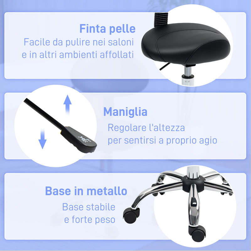 Sgabello Estetista Altezza Regolabile e Seduta Girevole in Finta Pelle Nero    