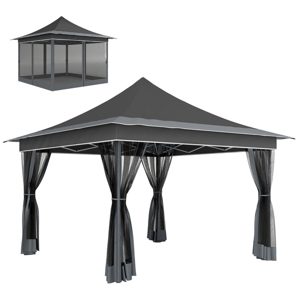 acquista Gazebo da Giardino Pop Up 357x357x310 cm Altezza Regolabile e Zanzariere Grigio Scuro