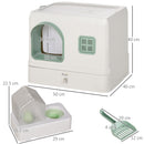 Lettiera Coperta per Gatti 50x40x40 cm con Fontanella Vassoio e Paletta Verde e Bianca