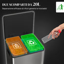 Pattumiera a Pedale 2 Sezioni da 20L 41,8x36,7x58 cm in Acciaio Inox e PP  