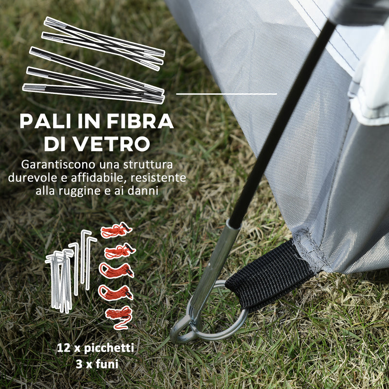 Tenda da Campeggio 265x140x95 cm con Gancio Interno e Finestre a Rete Azzurra