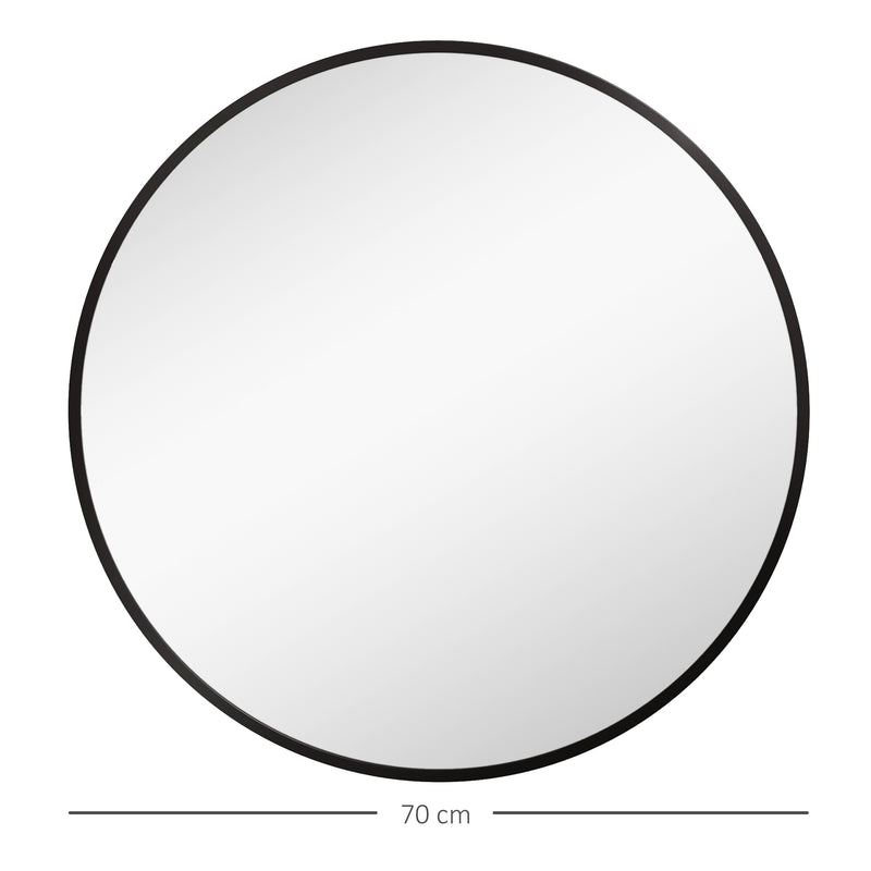Specchio da Bagno Rotondo Moderno da Parete 70x70 cm con Cornice in Lega di Alluminio Nero