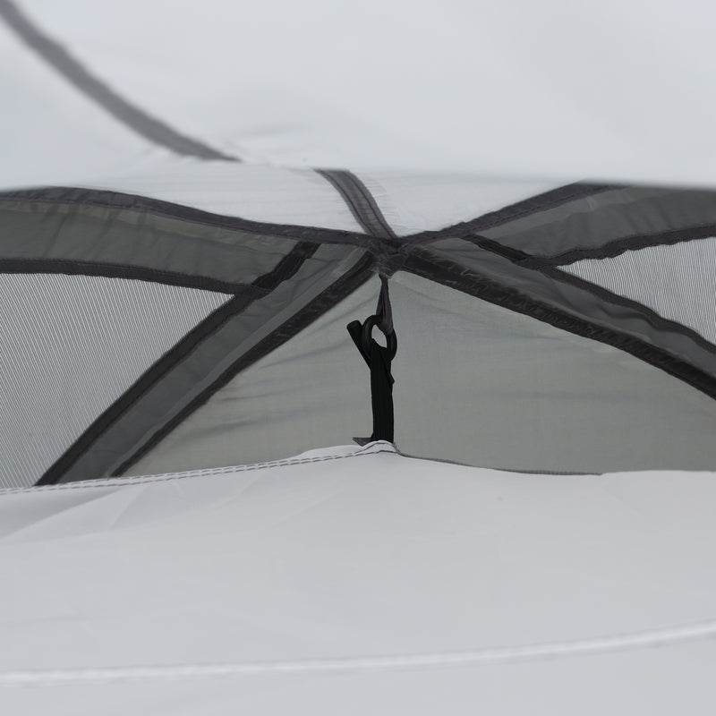 Tenda da Campeggio a Cupola per 2 Persone Estensibile 350x220x145 cm con 4 Porte e 3 Finestre Grigio