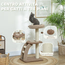 Albero Tiragraffi per Gatti 3 Livelli 48x40x88 cm Cuccia Rialzata in Juta e Peluche Bianco e Marrone