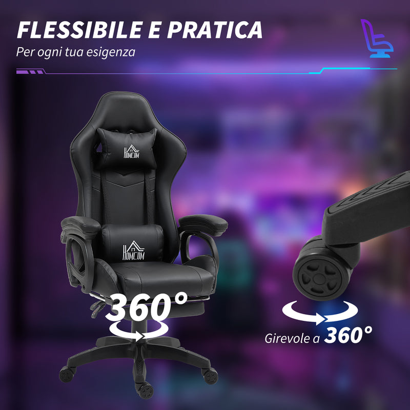 Sedia da Gaming 65x68x120-128 cm Reclinabile a 125° Poggiapiedi Retrattile Nero  