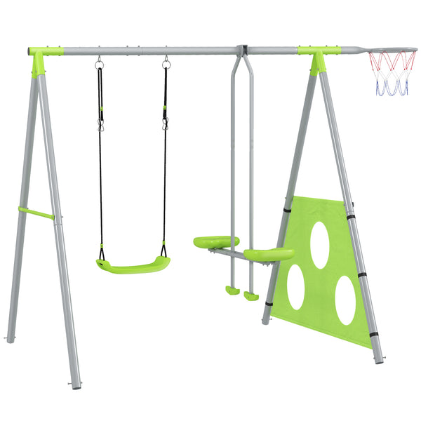 acquista Gioco per Bambini 4 in 1 215x180x182 cm con 2 Altalene Canestro e Porta da Calcio Verde e Grigio