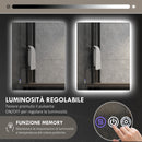 Specchio da Bagno Antiappannamento Retroilluminato LED Luminosità Regolabile 80x60x4 cm  